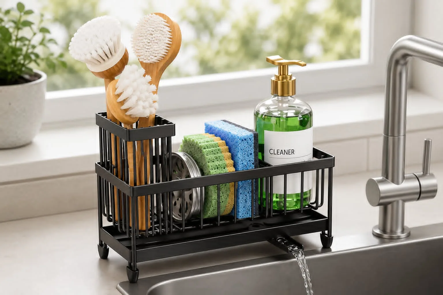 How the Cisily Sponge Holder for Kitchen Sink Helps Keep Cleaning Tools Organized 